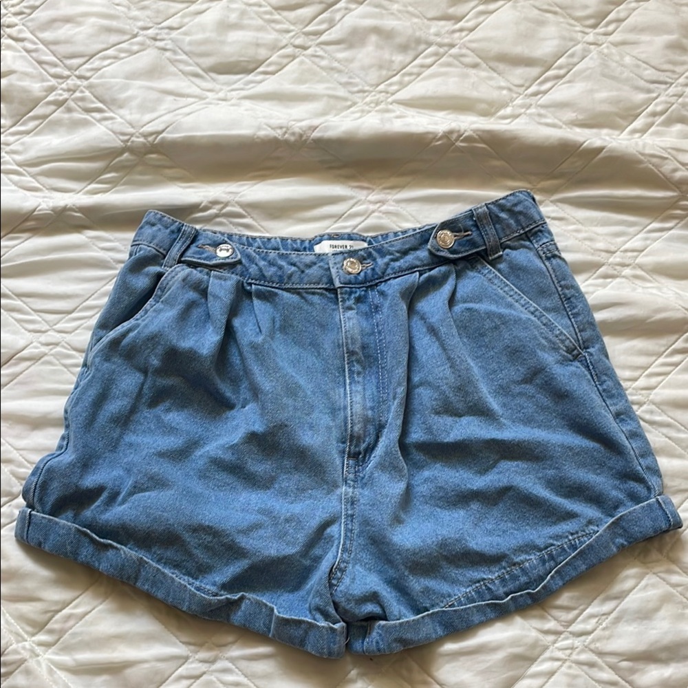 Forever 21 Blue Jean Shorts High-Waisted Relaxed Fit